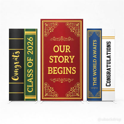 Class of 2026 Vintage Book Style Library Theme Graduation Backdrop Fabric Covers-ubackdrop