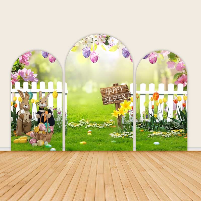 Easter Garden Bunny and Spring Floral Arch Backdrop Covers-ubackdrop