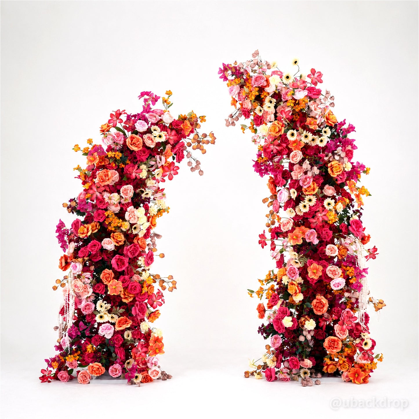 6+7FT Pink & Orange Horned Flower Arch Floral Backdrop for Colorful Party Decor-ubackdrop