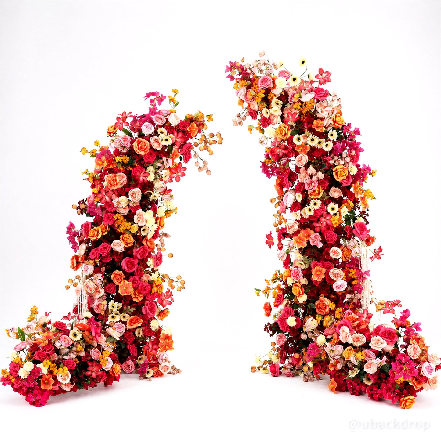 6+7FT Pink & Orange Horned Flower Arch Floral Backdrop for Colorful Party Decor-ubackdrop