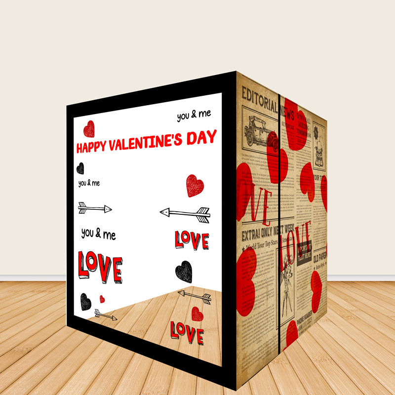 6.5x7.5ft Retro Newspaper Valentine's Heart Photo Booth Party Photo Box-ubackdrop