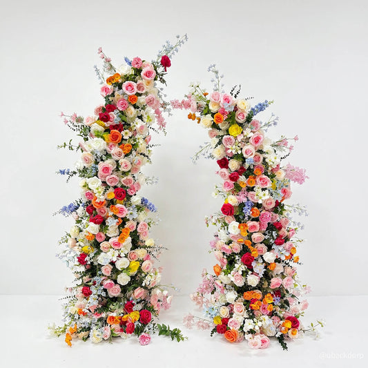 6+7FT Multi-Color Mixed Rose and Hydrangea Horn-Shaped Flower Wall for Party Decor-ubackdrop