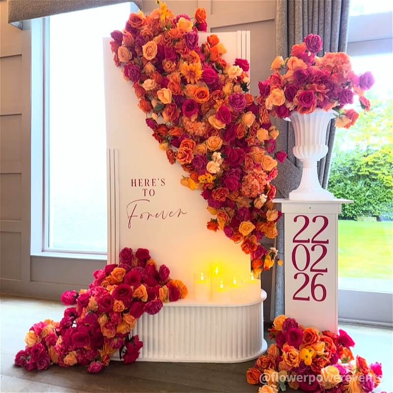 Pink Orange Roses Fabric Artificial Arch Flower Wall-ubackdrop