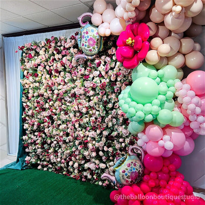 Luxury Flower Wall with Burgundy and Pink Roses for Elegant Celebrations-ubackdrop