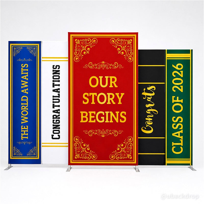 Class of 2026 Vintage Book Style Library Theme Graduation Backdrop Fabric Covers-ubackdrop