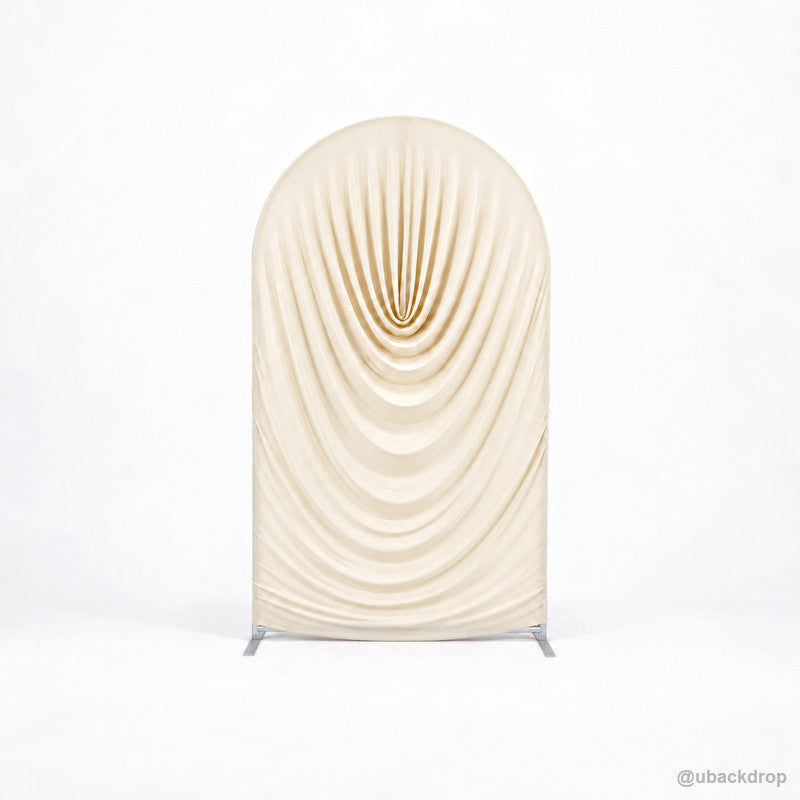 Warm ivory pleated arch fabric backdrop cover front product view
