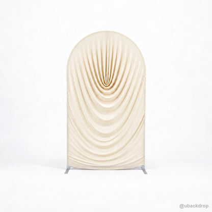 Warm ivory pleated arch fabric backdrop cover front product view