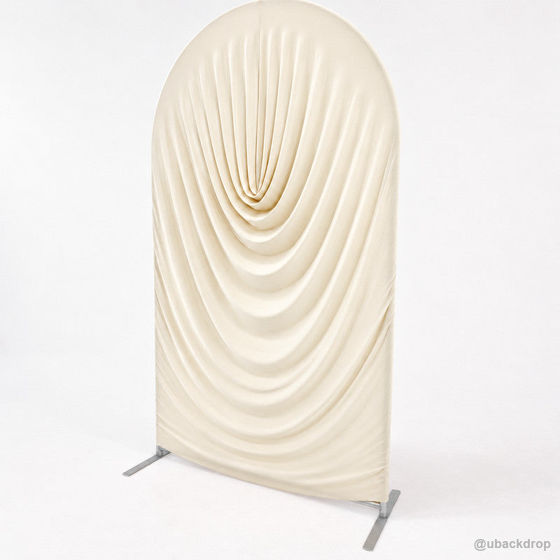 Warm ivory pleated arch fabric backdrop cover right angled product view