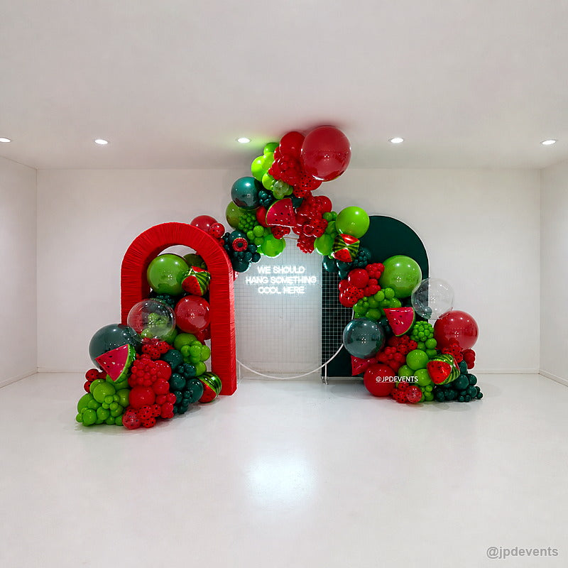 Watermelon red green balloon party stand event backdrop