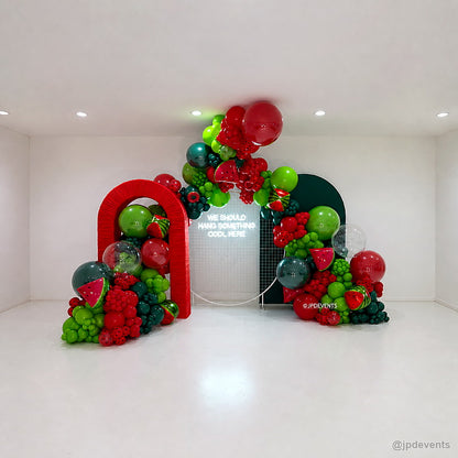 Watermelon red green balloon party stand event backdrop