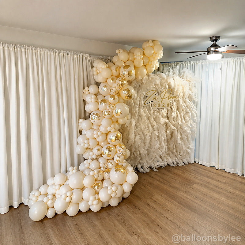 White balloon wall cream party backdrop