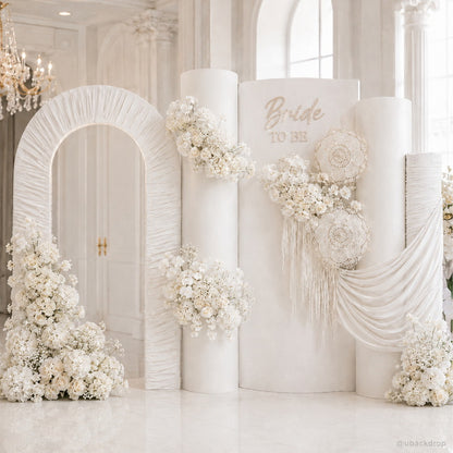 White bridal column arch floral wedding ceremony photo backdrop