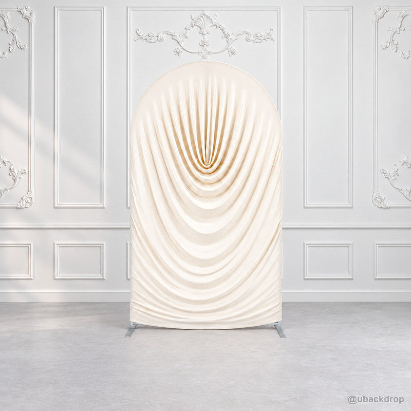 White cowl draped chiara arch backdrop cover ornate wall scene