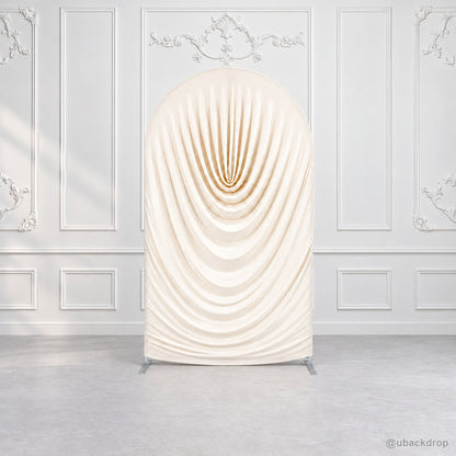 White cowl draped chiara arch backdrop cover ornate wall scene