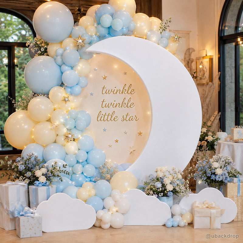 White crescent moon twinkle little star party backdrop