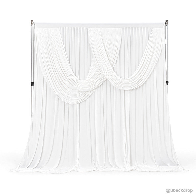 White double swag draped backdrop front product view