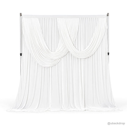 White double swag draped backdrop front product view