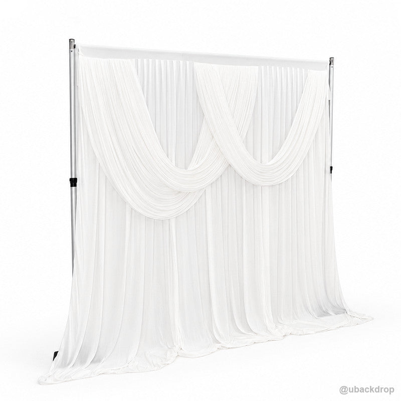 White double swag draped backdrop left angle product view