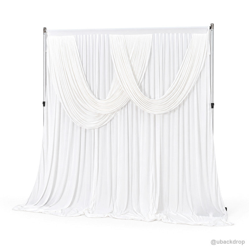 White double swag draped backdrop right angle product view
