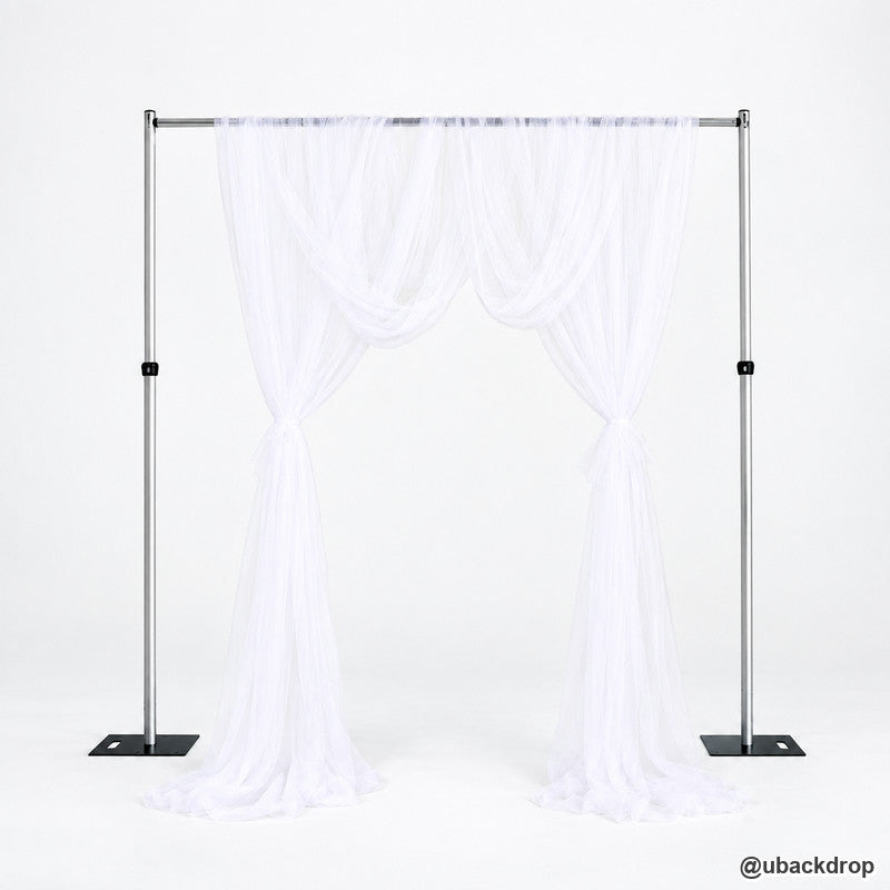 White draped backdrop stand tulle curtains wedding ceremony photo booth display
