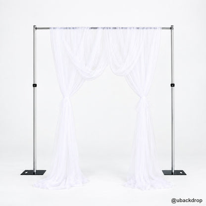 White draped backdrop stand tulle curtains wedding ceremony photo booth display