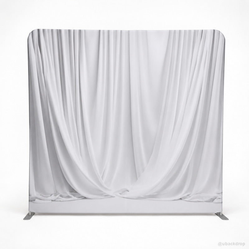White draped pipe wall party stand wedding photo backdrop