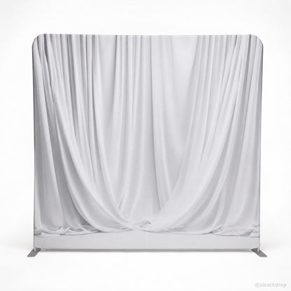 White draped pipe wall party stand wedding photo backdrop