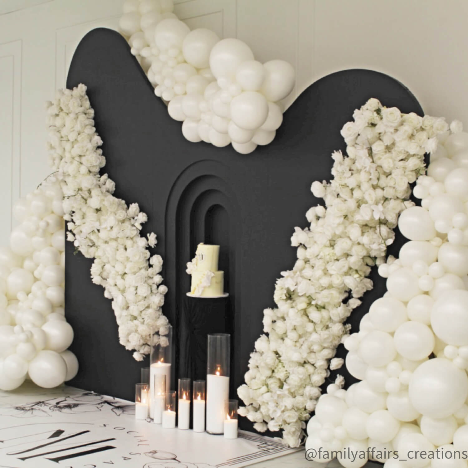White Fabric Artificial Flower Wall Arch Wedding Birthday Party Decoration-ubackdrop