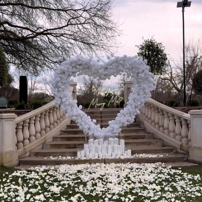 8ft White Rose Flower Wall Romantic Atmosphere Heart Shaped Wedding Decoration Indoor-ubackdrop