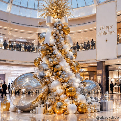 White gold balloon christmas tree mall holiday event decoration