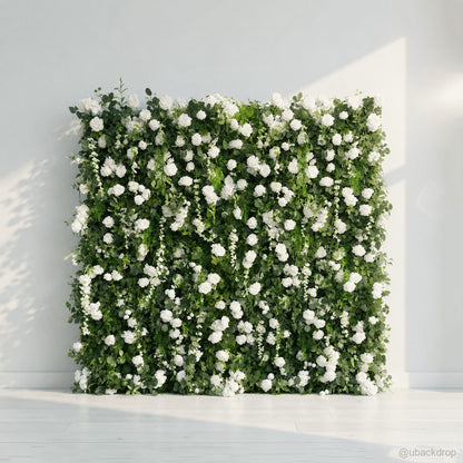 white green flower wall backdrop for wedding event decor
