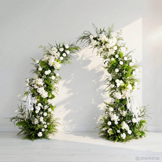 white-green-rounded-floral-arch-stand-backdrop-for-wedding-party-event