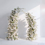6+7FT White Rose and Hydrangea Horn-Shaped Flower Wall with Greenery for Party Decor