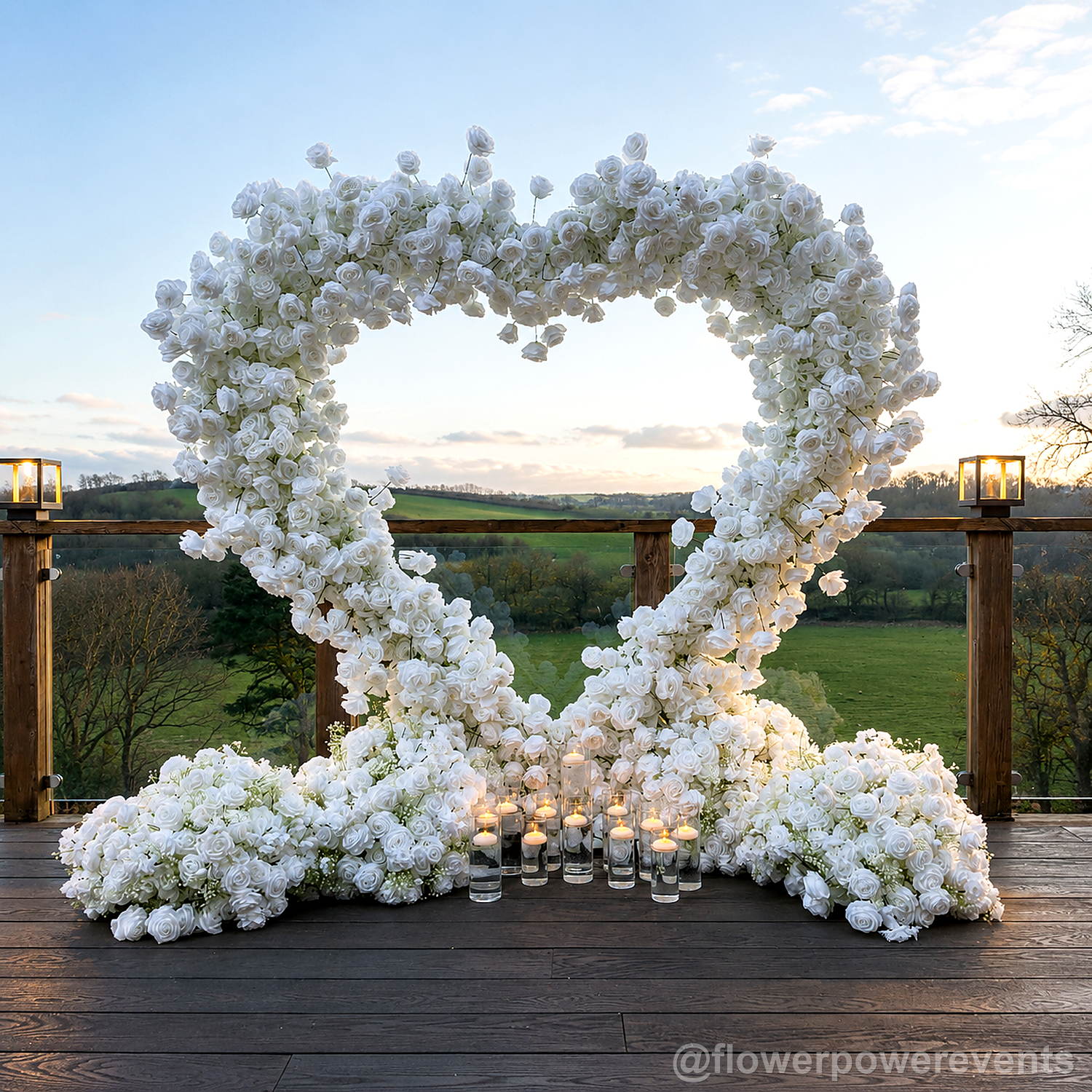 White heart flower wall marriage proposal backdrop