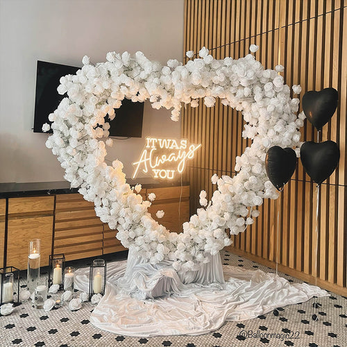 8ft Party & Hoop Balloon Double Layer Heart Shape Loop Flower Arch Photo Booth Backdrop Stand Heart Backdrop-ubackdrop