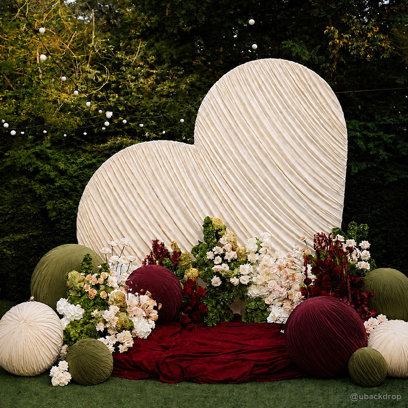 White heart panel party stand burgundy floral wedding backdrop