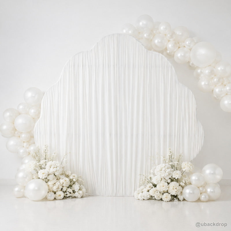 White pleated cloud arch balloon floral party stand backdrop