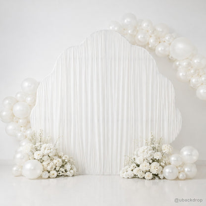 White pleated cloud arch balloon floral party stand backdrop