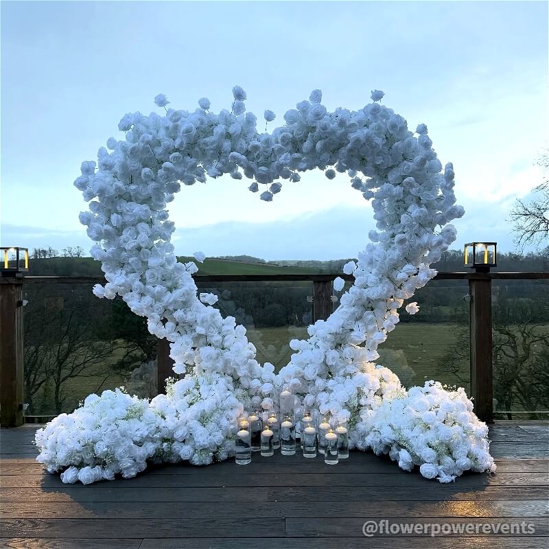 8ft White Rose Flower Wall Romantic Atmosphere Heart Shaped Wedding Decoration Indoor-ubackdrop