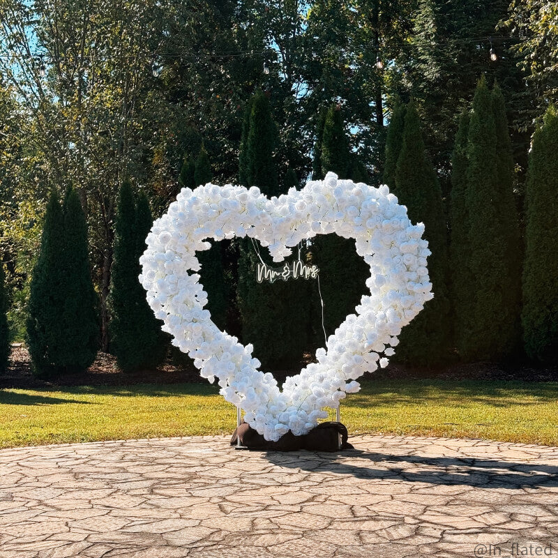 8ft White Rose Flower Wall Romantic Atmosphere Heart Shaped Wedding Decoration Indoor-ubackdrop