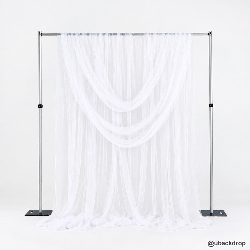 White sheer tulle backdrop stand draped wedding event photo booth decoration