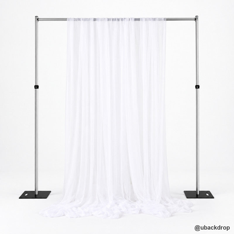 White sheer tulle backdrop stand floor length draping wedding ceremony decoration