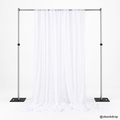 White sheer tulle backdrop stand floor length draping wedding ceremony decoration