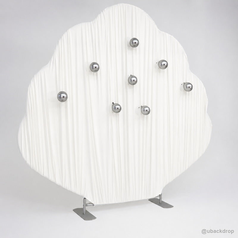 White shell pleated party stand silver ball angled display