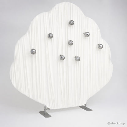White shell pleated party stand silver ball angled display