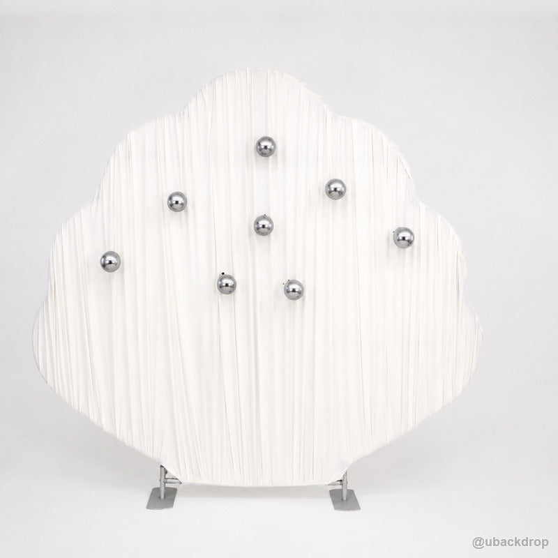 White shell pleated party stand silver ball front display