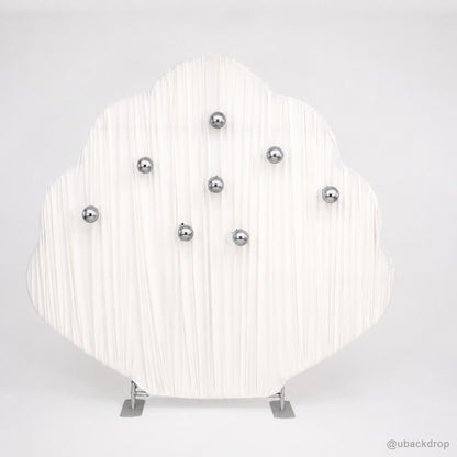White shell pleated party stand silver ball front display