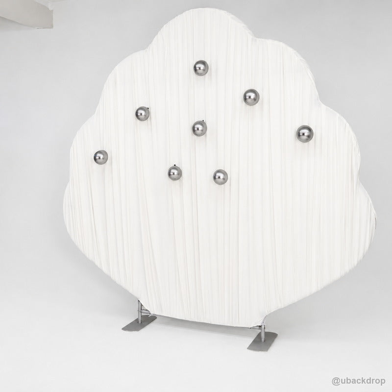 White shell pleated party stand silver ball left side view