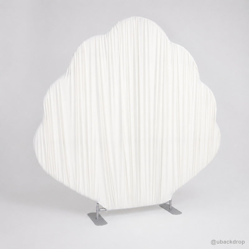 White shell shaped pleated party stand left side view