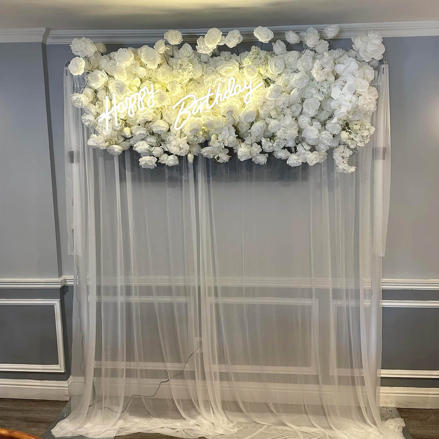 White Fabric Artificial Flower Wall Arch Wedding Birthday Party Decoration-ubackdrop